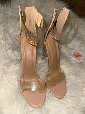 Charlotte Russe Nude Clear Strap Ankle-Heel Sandals